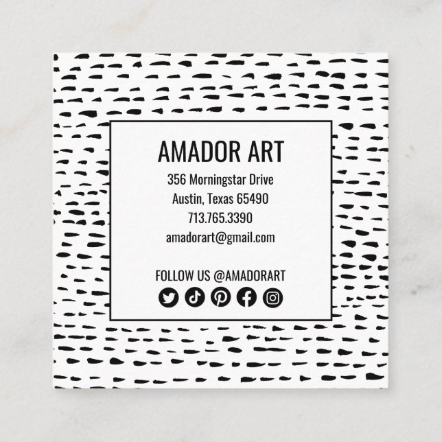 Minimal Chic Handmade Dashes Dots Black & White  Discount Card (Back)