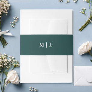 Minimal Chic Hunter Green & White Monogram Wedding Invitation Belly Band