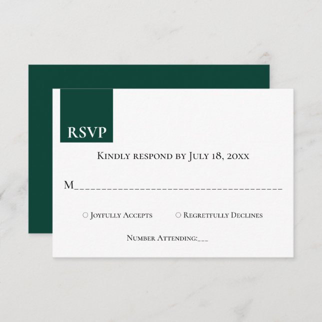 Minimal Chic Monogram Emerald Green Modern Wedding RSVP Card (Front/Back)
