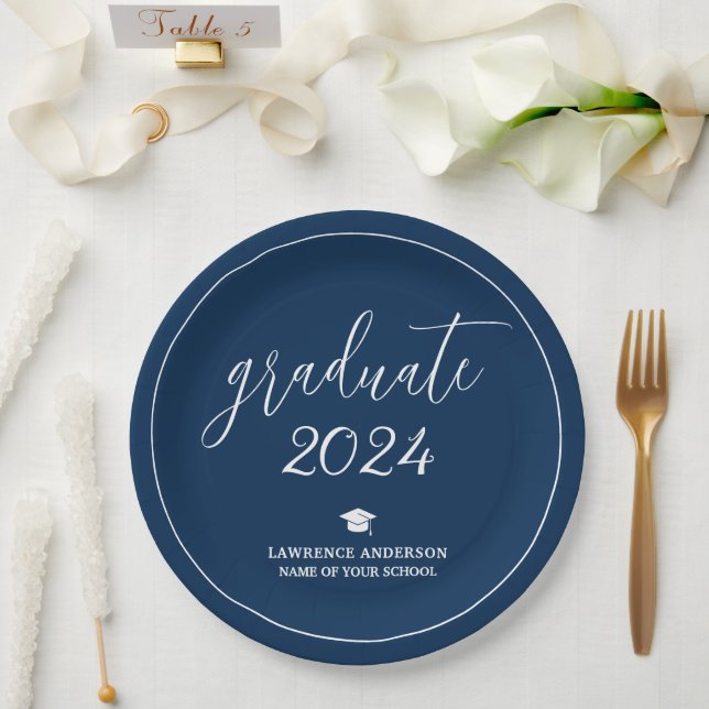Minimal Chic Navy Blue Graduate 2024 Graduation Paper Plate (Wedding)