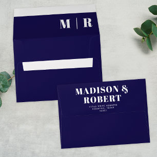 Minimal Chic Navy Blue Monogram Bold Wedding Envelope