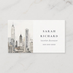 Minimal Chic New York City Skyline Watercolor  Business Card