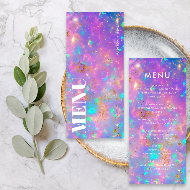 Minimal Chic Opal Stone Gold Party Menu Template (Front / Back)