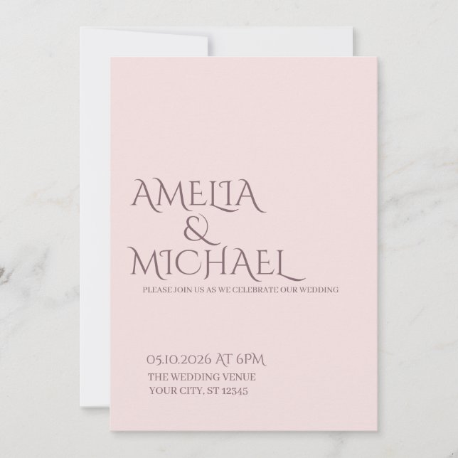 Minimal Chic Prune and Blush Wedding Invitation (Front)