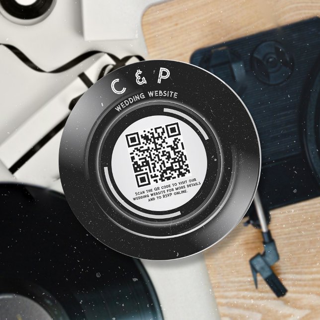 Minimal Chic Retro Vinyl Record Wedding QR Code    Holiday Card (Creator Uploaded)