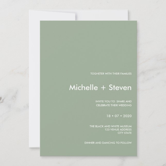 Minimal Chic Sage |  Typography Wedding Invitation (Front)
