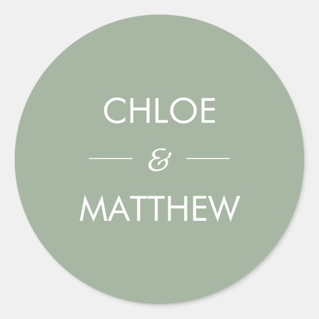 Minimal Chic Sage | Wedding Custom Classic Round Sticker (Front)