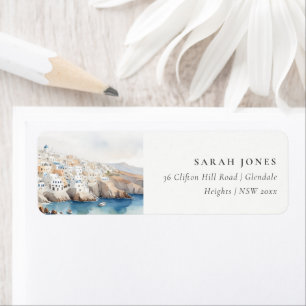 Minimal Chic Santorini Greece Watercolor Address Return Address Label