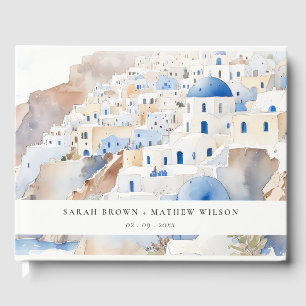 Minimal Chic Santorini Greece Watercolor Wedding Guest Book