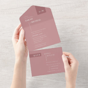 MINIMAL CHIC SCANDI DUSKY ROSE PINK BLUSH WEDDING ALL IN ONE INVITATION
