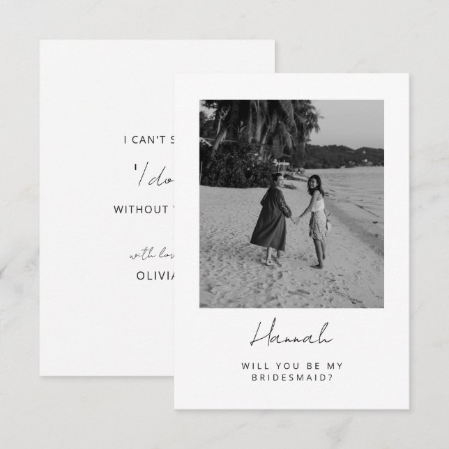 Minimal Chic Script Photo Bridesmaid Proposal Card (Front/Back)