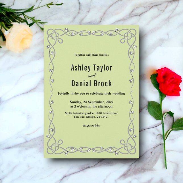 Minimal Chic Script Sage Green Boho Floral Wedding Invitation (Creator Uploaded)