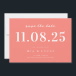 Minimal Chic Wedding Date Non-Photo Save The Date<br><div class="desc">Personalise this minimal chic design wedding save the date with all of your details in coral pink colour.</div>