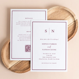 Minimal Chic White and Burgundy All in One Wedding Invitation