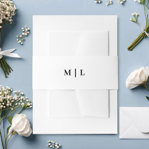 Minimal Chic White & Black Monogram Wedding Invitation Belly Band