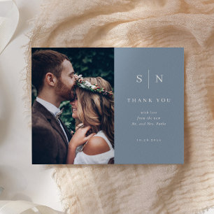 Minimal Chic   White on Dusty Blue Photo Postcard