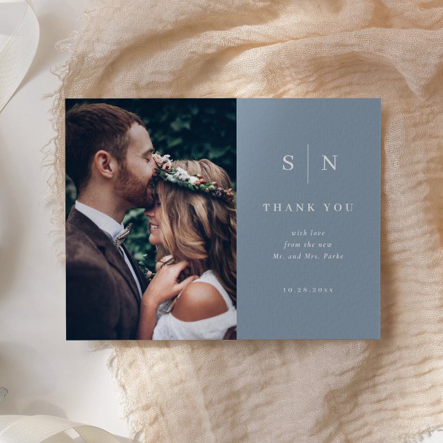 Minimal Chic | White on Dusty Blue Photo Postcard (Creator Uploaded)