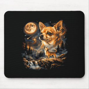 Minimal Chihuahua Howling Moon Vintage Funny Mouse Pad