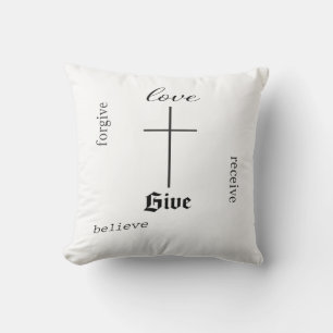 Minimal Christian Cross Typography   Love Forgive  Cushion