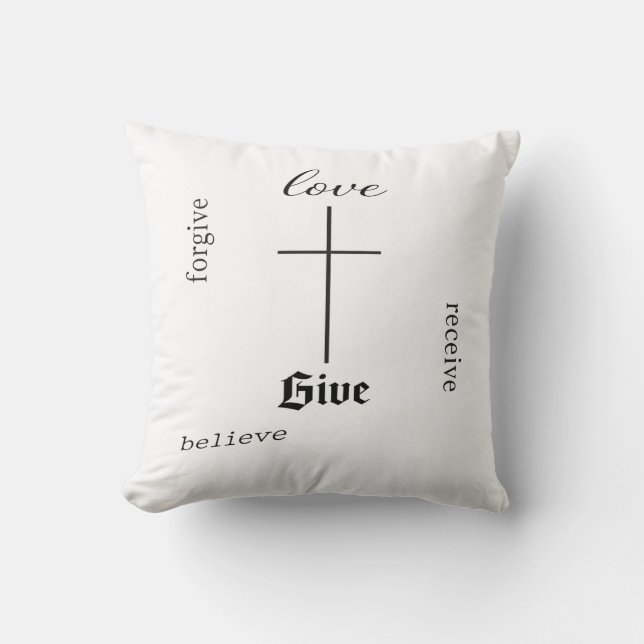 Minimal Christian Cross Typography | Love Forgive  Cushion (Front)