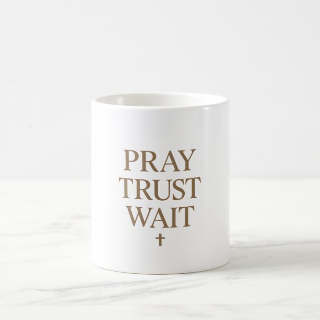 Minimal Christian Typography – Pray Trust Wait Coffee Mug (Center)
