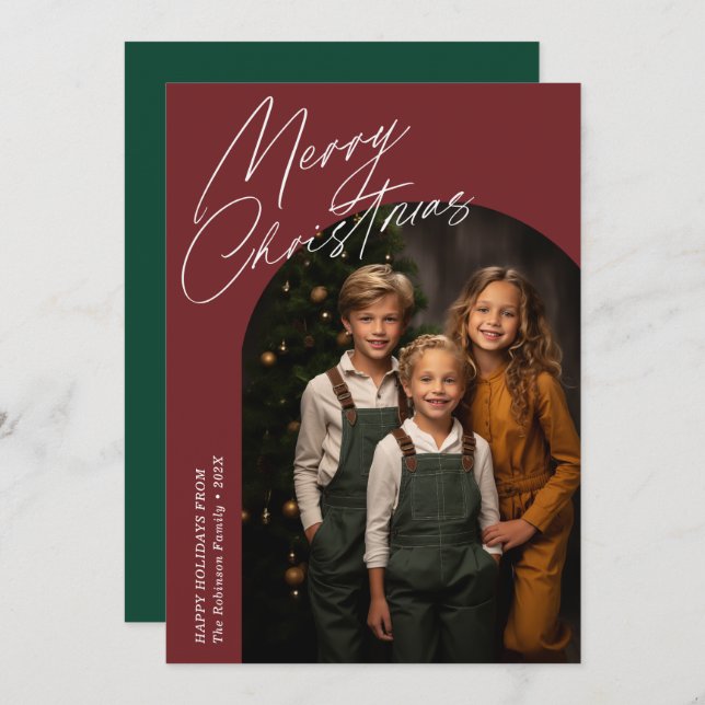 Minimal christmas arch photo holiday card (Front/Back)