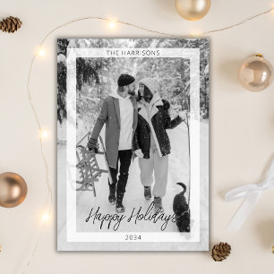 Minimal Christmas Black White Simple Photo Modern Holiday Card