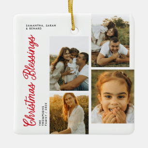 Minimal Christmas Blessings Script Family 6 Photos Ceramic Ornament