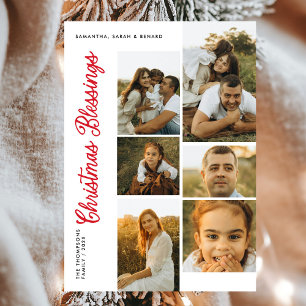 Minimal Christmas Blessings Script Family 6 Photos Holiday Card
