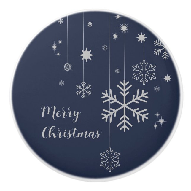 Minimal Christmas design with snowflakes  Ceramic Knob (Front)