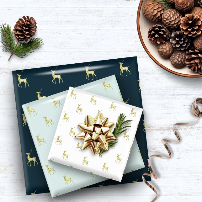 Minimal Christmas Gold Reindeer Wrapping Paper Sheet (Creator Uploaded)