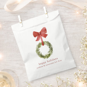 Minimal Christmas Greenery Wreath Red Bow Favour Bag