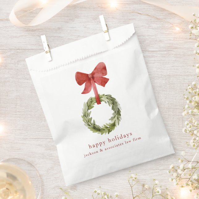 Minimal Christmas Greenery Wreath Red Bow Favour Bag (Clipped)