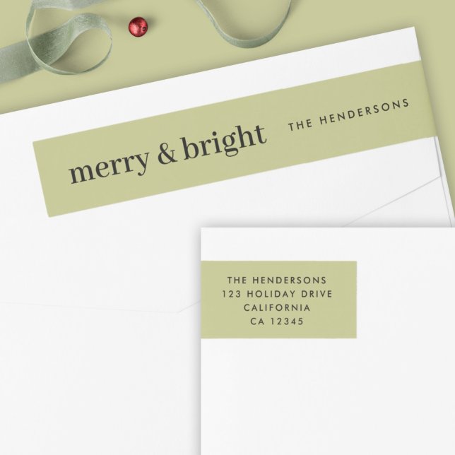 Minimal Christmas | Merry and Bright Green Address Wrap Around Label (Creator Uploaded)