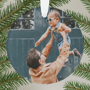 Minimal Christmas Merry and Bright Simple Photo Ornament