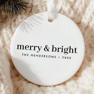 Minimal Christmas Merry and Bright Simple White Ceramic Ornament