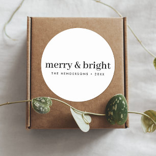 Minimal Christmas Merry and Bright Simple White Classic Round Sticker