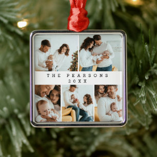 Minimal Christmas Modern Family Photoshoot Metal Ornament