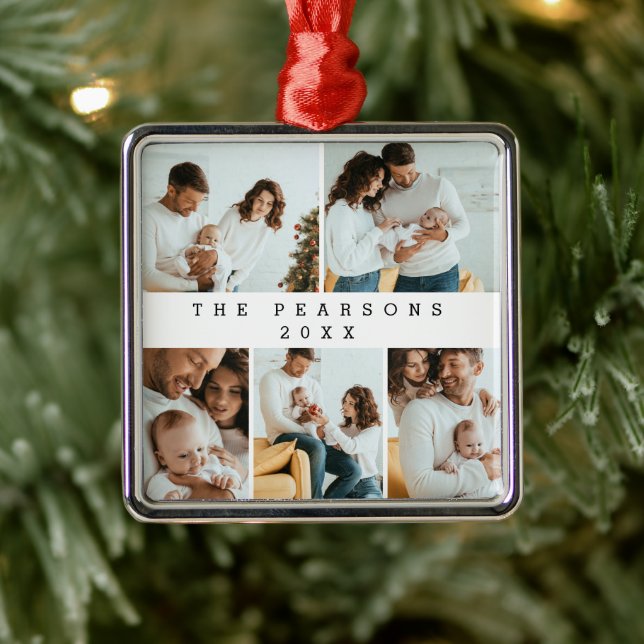 Minimal Christmas Modern Family Photoshoot  Metal Ornament (Tree)