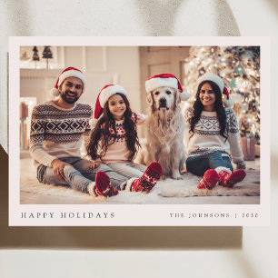 Minimal Christmas Photo Modern Family Portrait Red Holiday Card