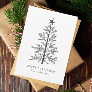 Minimal Christmas Pine Tree Photo Holiday Card
