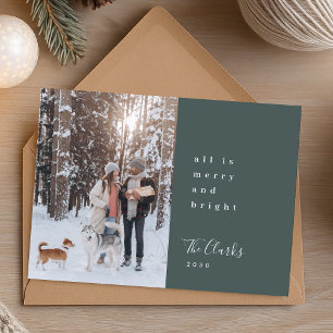 Minimal Christmas Scandinavian Forest Green Photo Holiday Card