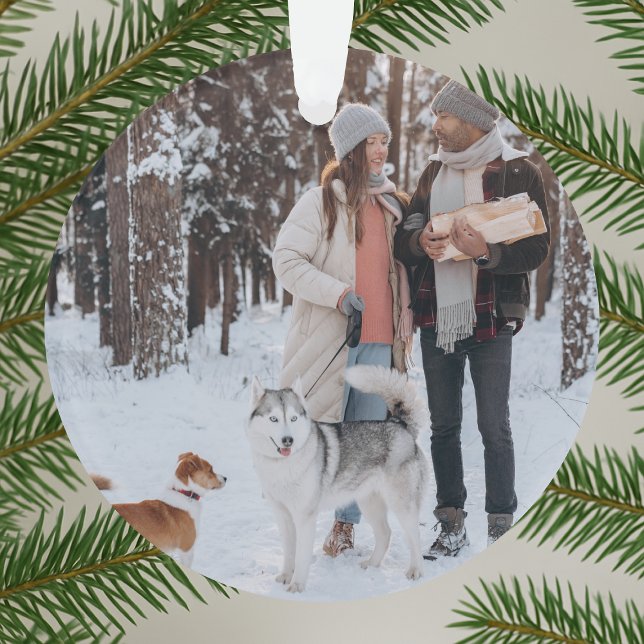 Minimal Christmas Scandinavian Forest Green Photo Ornament (Creator Uploaded)