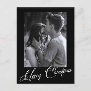 Minimal Christmas   Simple Black and White Photo Postcard