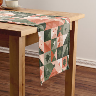 Minimal Christmas Tree and Stars geometry Short Table Runner