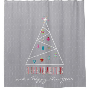 Minimal Christmas Tree Grey Christmas Shower Curtain