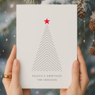 Minimal Christmas Tree   Red Star Clean Simple Holiday Card