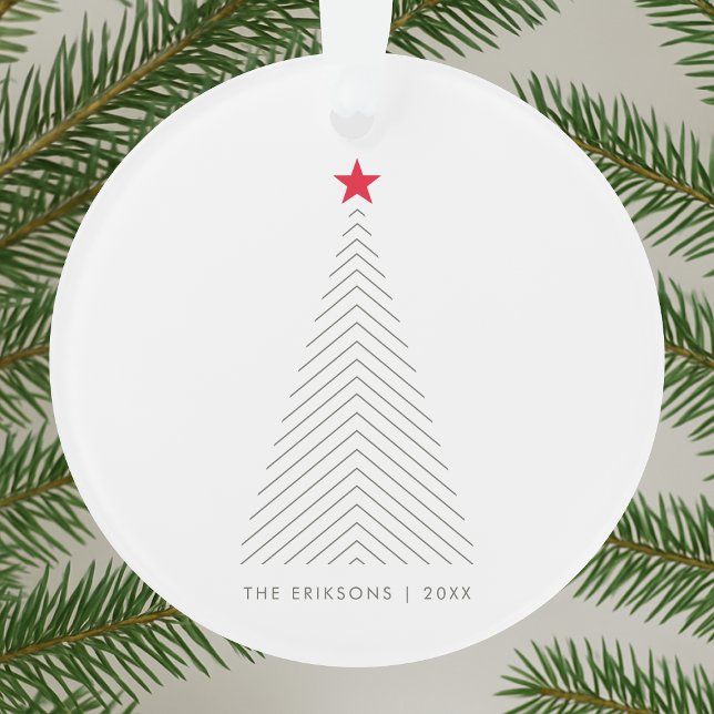 Minimal Christmas Tree | Red Star Clean Simple Ornament (Creator Uploaded)