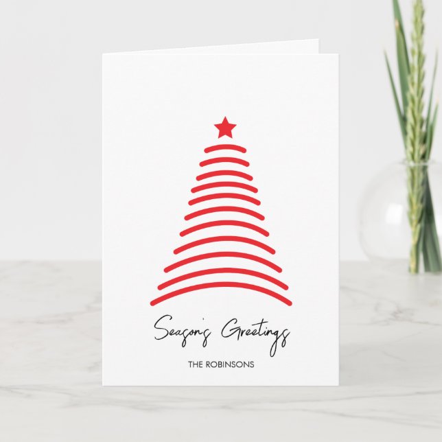Minimal Christmas Tree Red Star Simple  Holiday Card (Front)