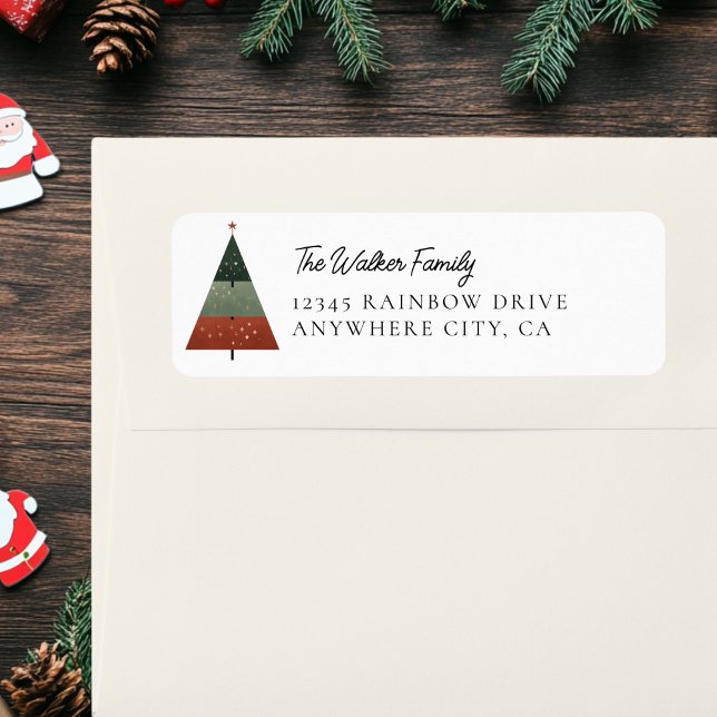 Minimal, Christmas, Tree Return Address Label (Minimal, Christmas, Tree Label)